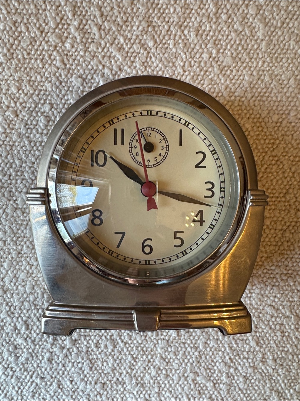 Pottery Barn Silver-Tone Round Mantel Clock with Classic Dial